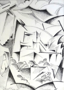 Arnold Ronnebeck, Cubist View of Casa Luhan, ink on paper, 1925