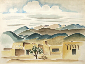 Arnold Ronnebeck, New Mexico Village, watercolor on paper, undated