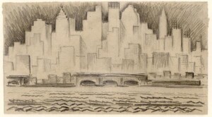 Arnold Ronnebeck, Manhattan Skyline at Night, graphite on paper, c1928