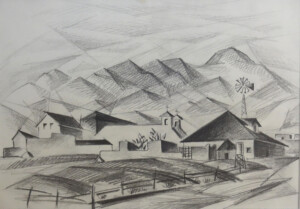 Arnold Ronnebeck, New Mexico Village, graphite on paper, c1931