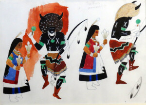 Arnold Ronnebeck, Sketch for La Fonda, Buffalo Dance, watercolor and pencil on paper, c1927