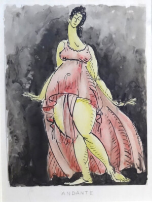 Arnold Ronnebeck, Isadora Duncan Andante, watercolor and ink on paper, 1912