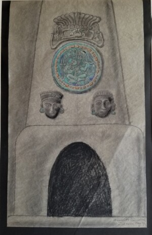 Arnold Ronnebeck, Study for La Fonda fireplace, graphite, charcoal, colored pencil on paper, 1946