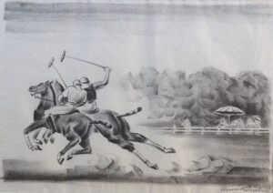 Arnold Ronnebeck, Polo Players, charcoal on paper, c1924