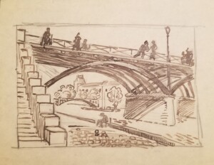 Arnold Ronnebeck, Pont des Arts, Paris, ink on paper, c1912
