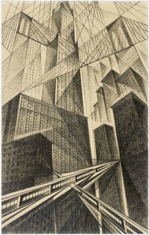 Arnold Ronnebeck, New York skyscrapers, graphite on paper, 1925