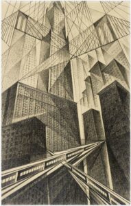 New York skyscrapers, graphite on paper, 1925 Arnold Ronnebeck, New York skyscrapers, graphite on paper, 1925