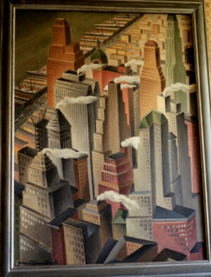 Arnold Ronnebeck, Skyscrapers, oil on canvas, c1940s
