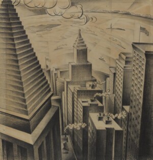 Arnold Ronnebeck, View from the Equitable Building, graphite on paper, 1925